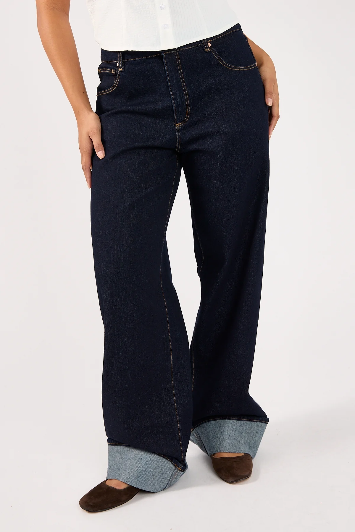 Abrand 95 Mid Baggy Richie Turn Up Dark Blue Denim - Image 3