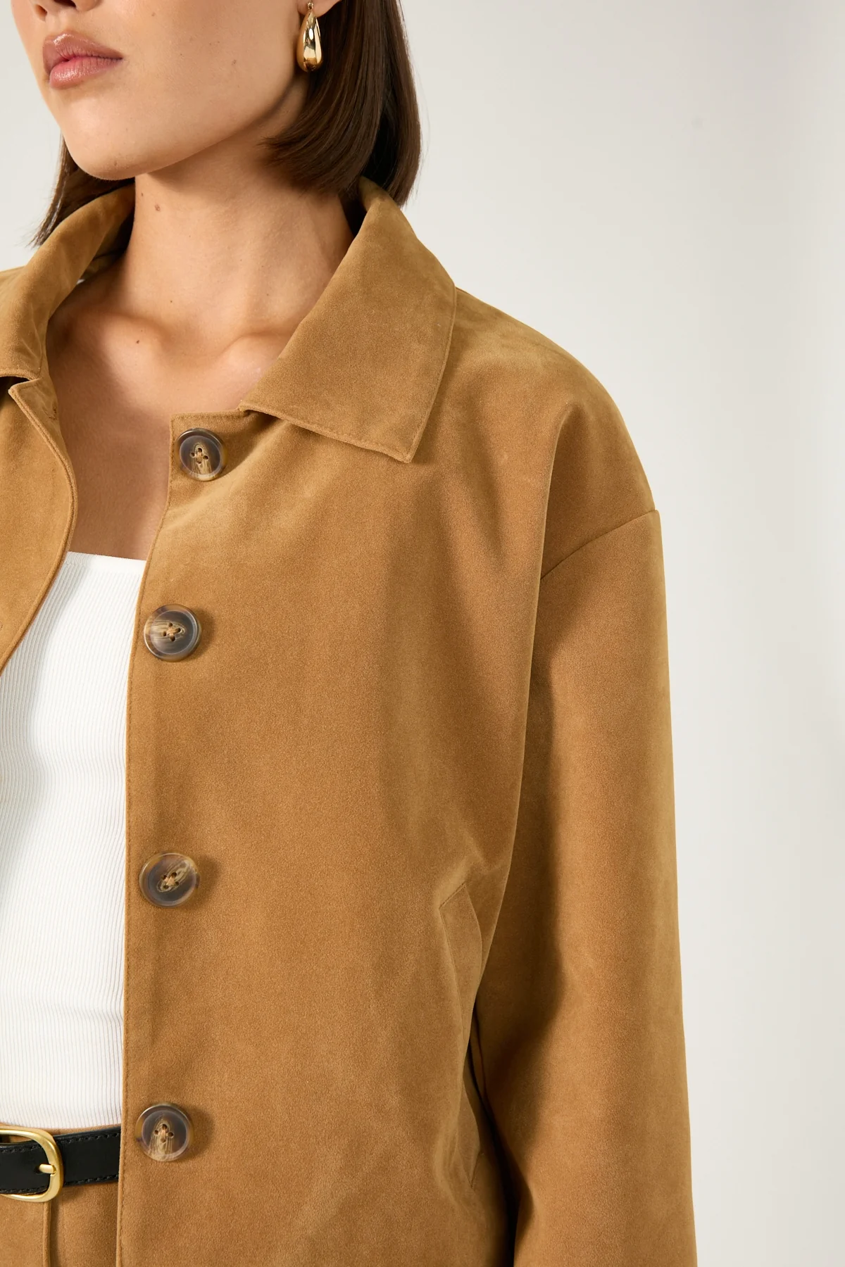 Perfect Stranger Amelie PU Suede Crop Jacket Tan - Image 5