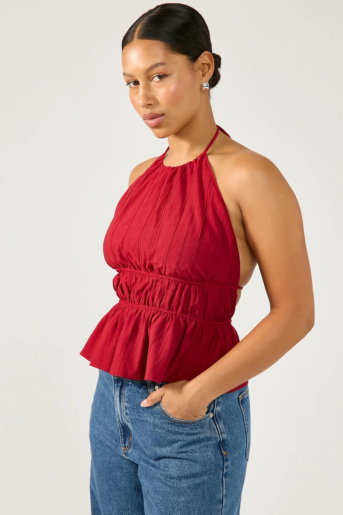 Perfect Stranger Arybelle Halter Open Back Top Burgundy - Image 5
