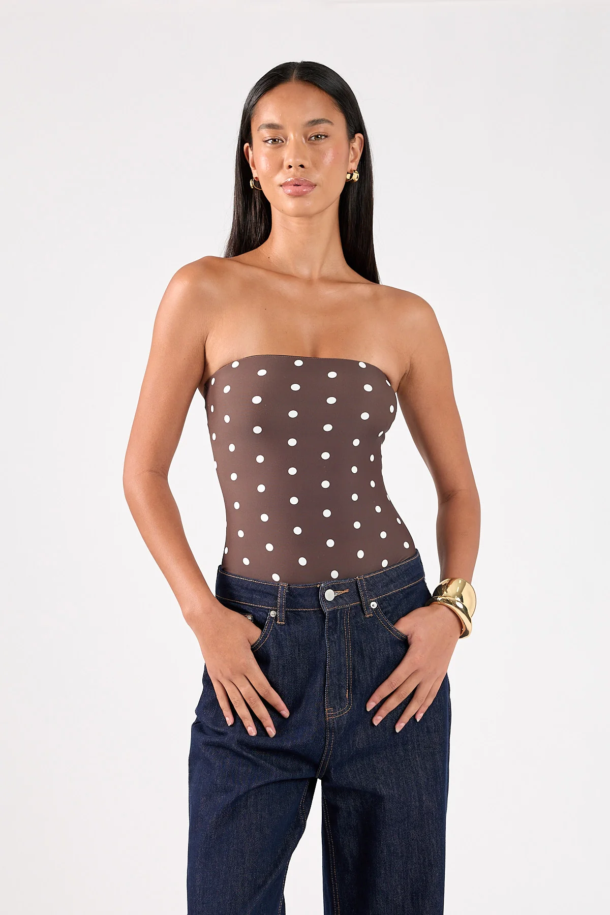 Perfect Stranger Auralie Strapless One Piece Brown Polka - Image 3