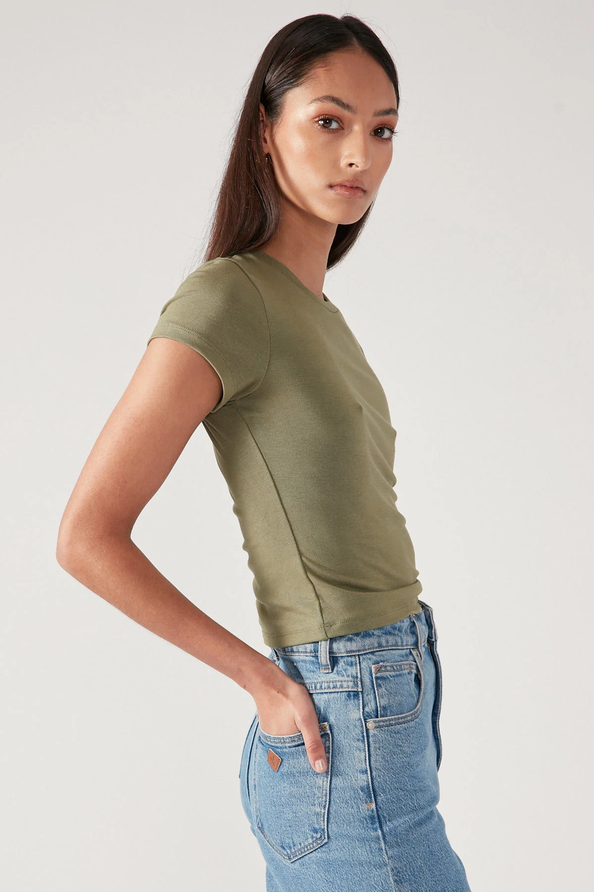 Perfect Stranger Cap Sleeve Tee Khaki - Image 4