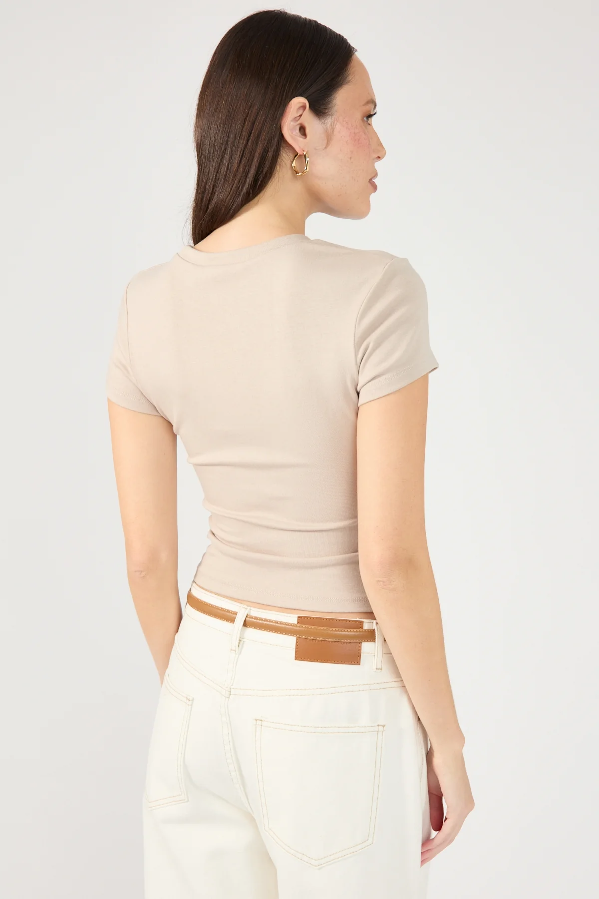 Perfect Stranger Cap Sleeve Tee Taupe - Image 4