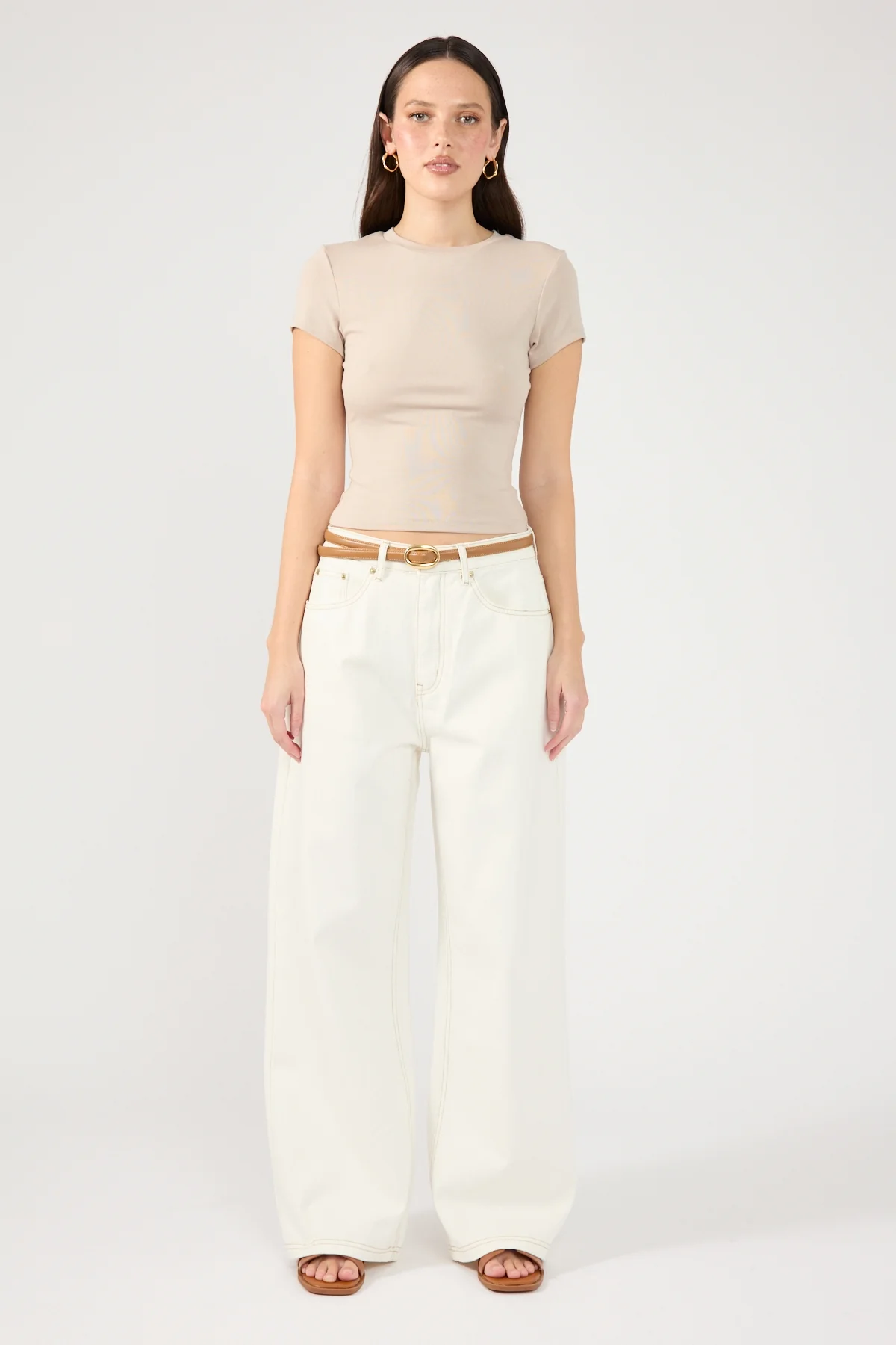 Perfect Stranger Cap Sleeve Tee Taupe - Image 5