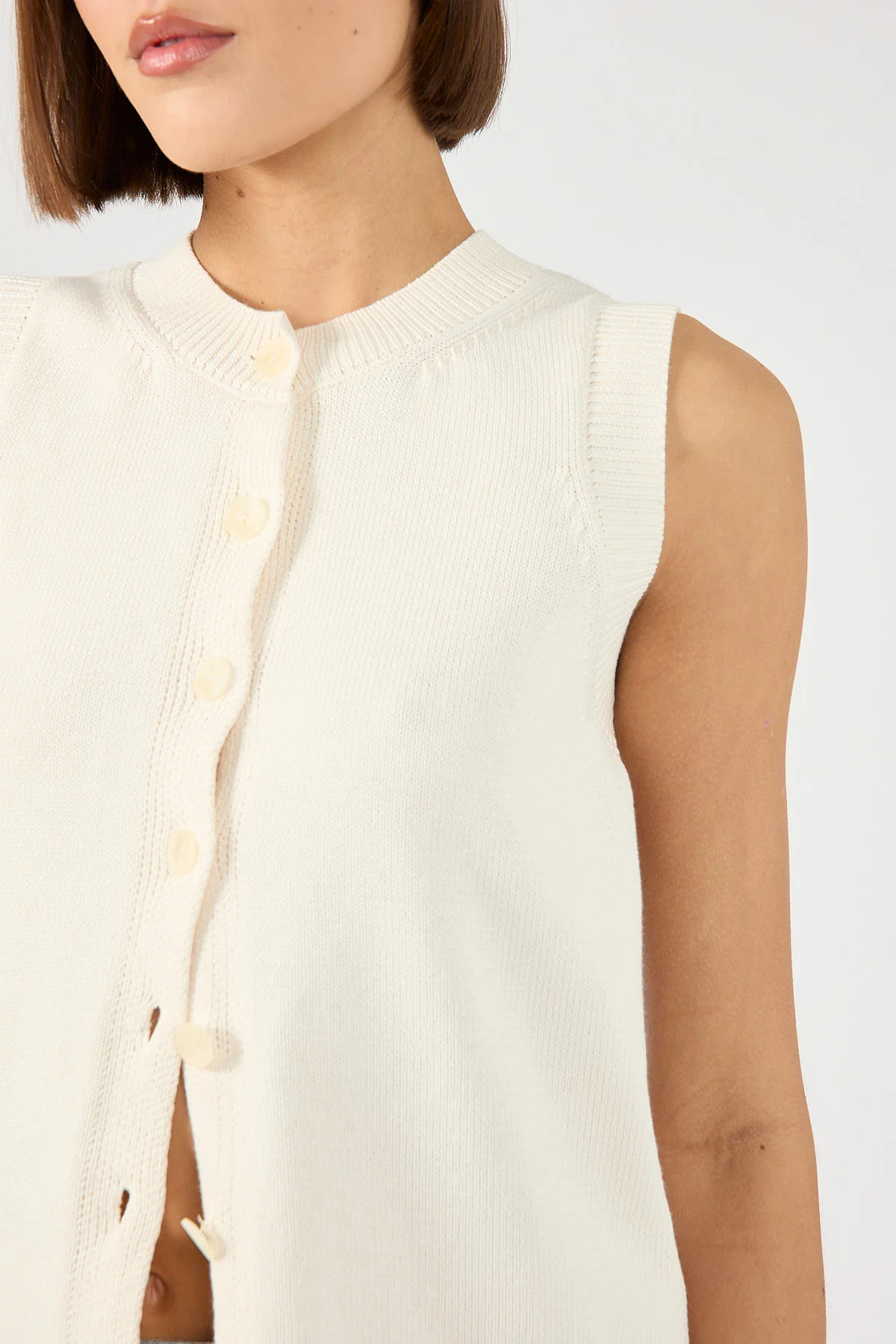 Perfect Stranger Connie Button Up Sleeveless Vest Bone - Image 4