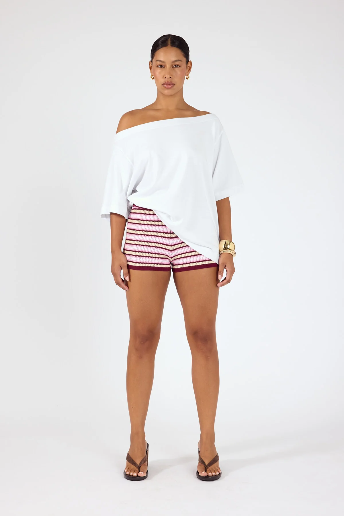 Perfect Stranger Dawn Crochet Mini Shorts Burgundy Stripe - Image 3