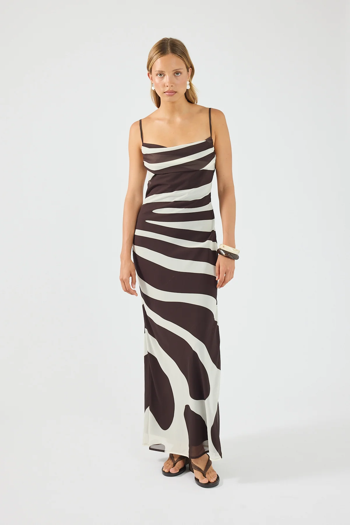 Perfect Stranger Drift Chiffon Maxi Dress Brown Print - Image 4