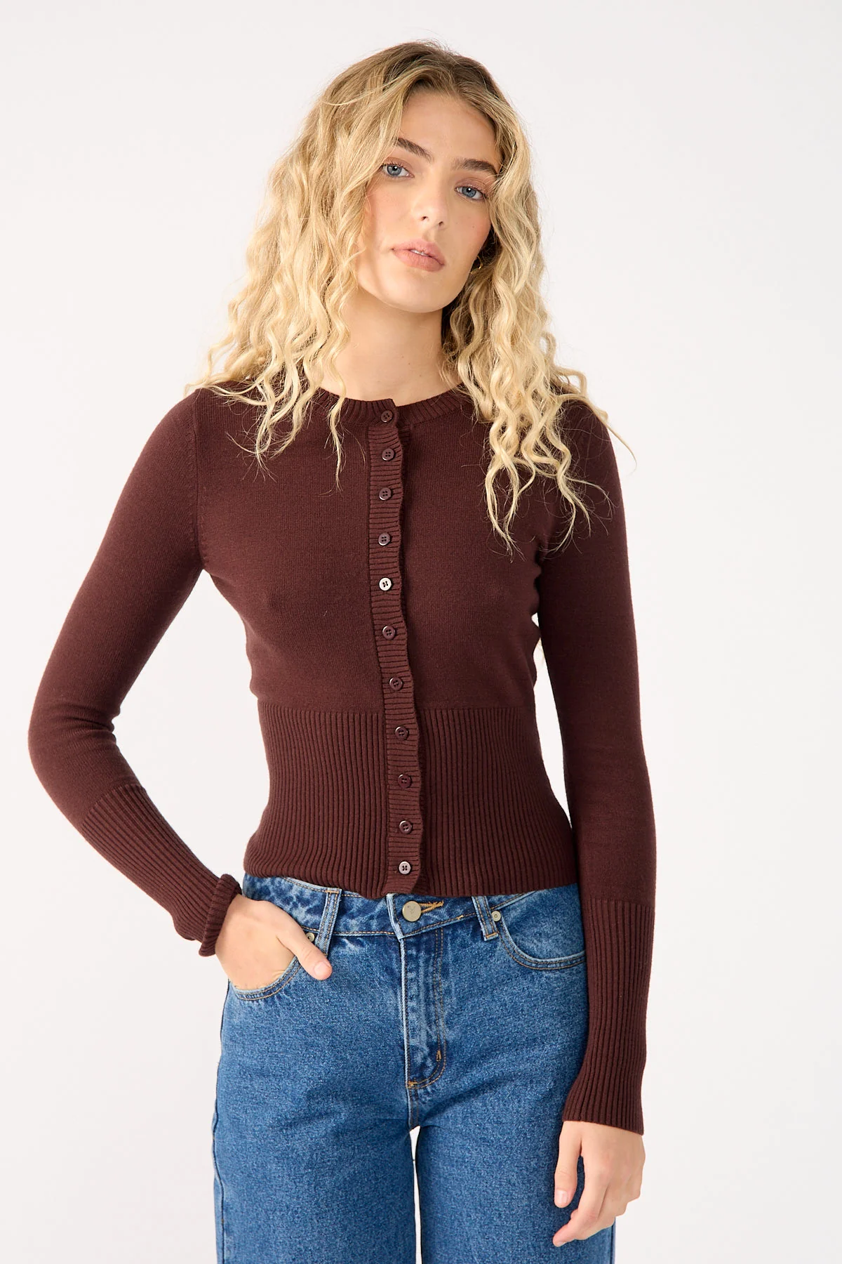Perfect Stranger Eleana Button Knit Top Brown - Image 2