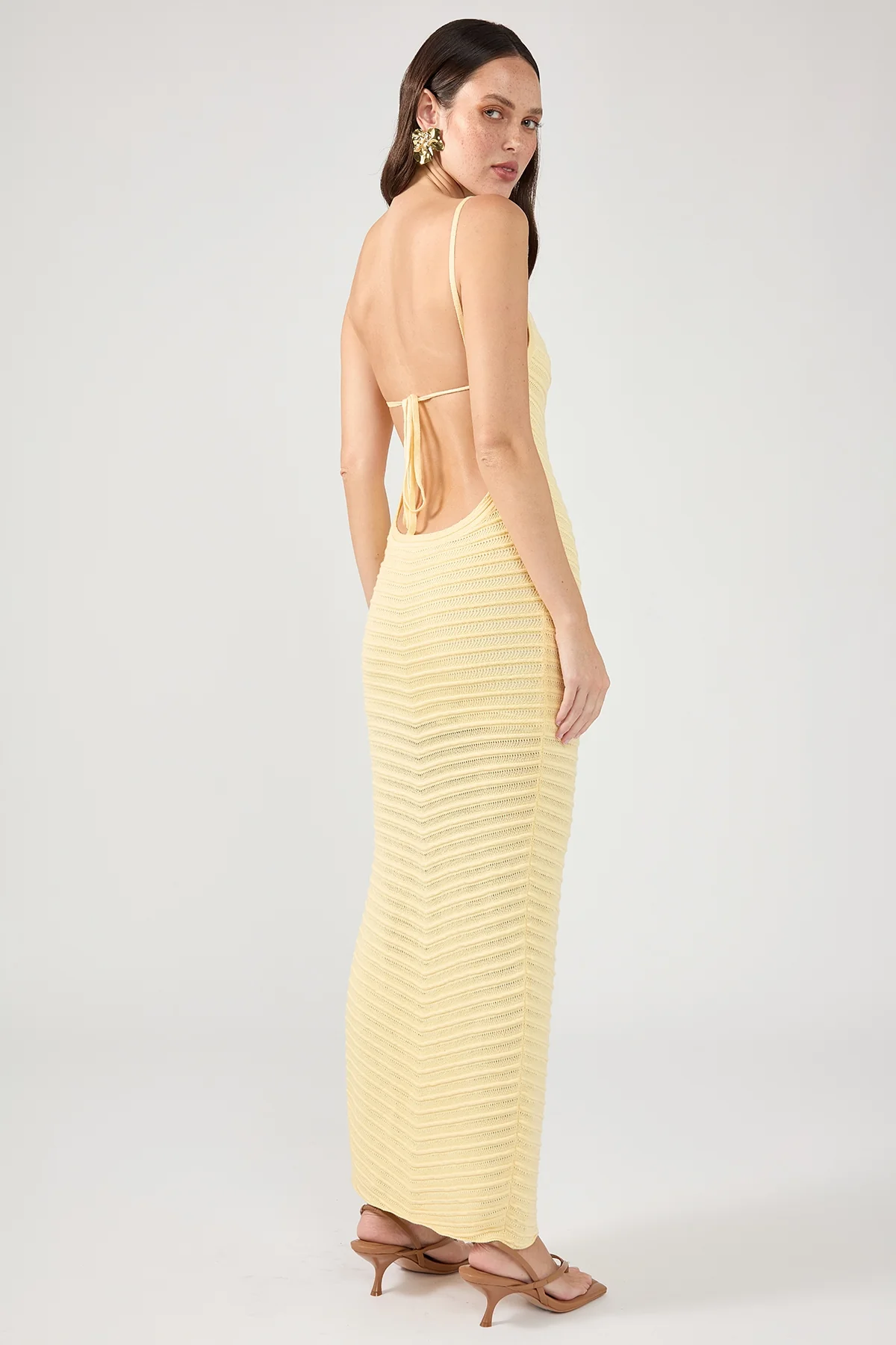Perfect Stranger Genova Square Neck Knit Midi Dress Yellow - Image 5