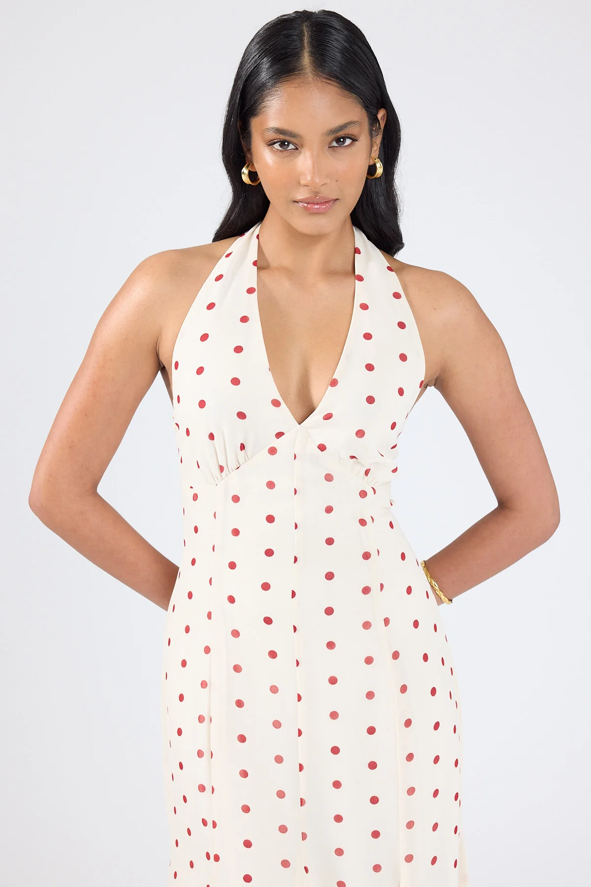 Perfect Stranger Ivana Halter Chiffon Maxi Dress Cream/Red Polka Dot - Image 9