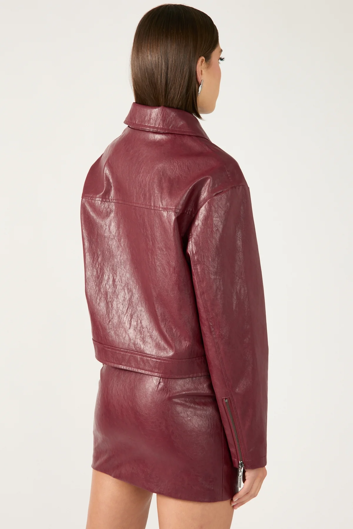 Perfect Stranger Kandice Mid Rise PU Mini Skirt Burgundy - Image 5