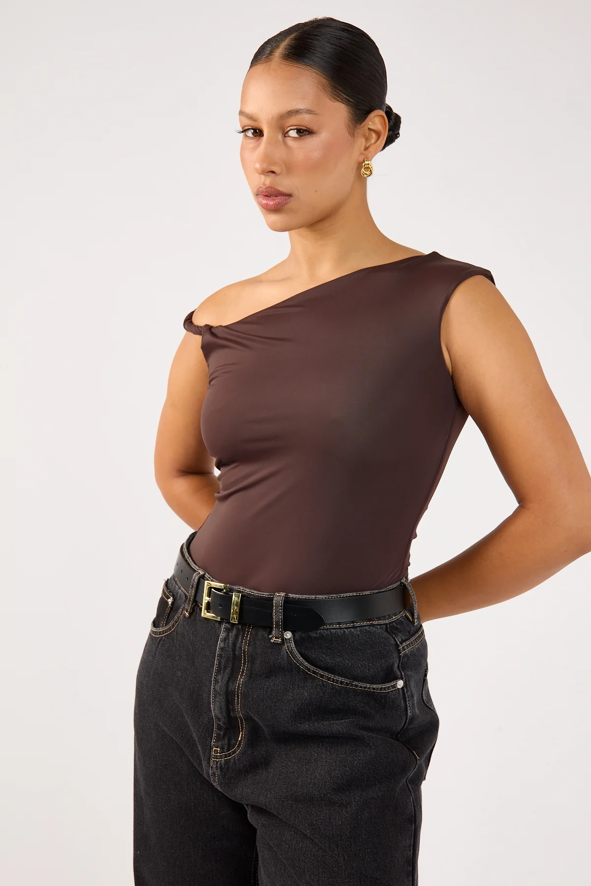 Perfect Stranger Kayla Asym Twist Bodysuit Chocolate - Image 5