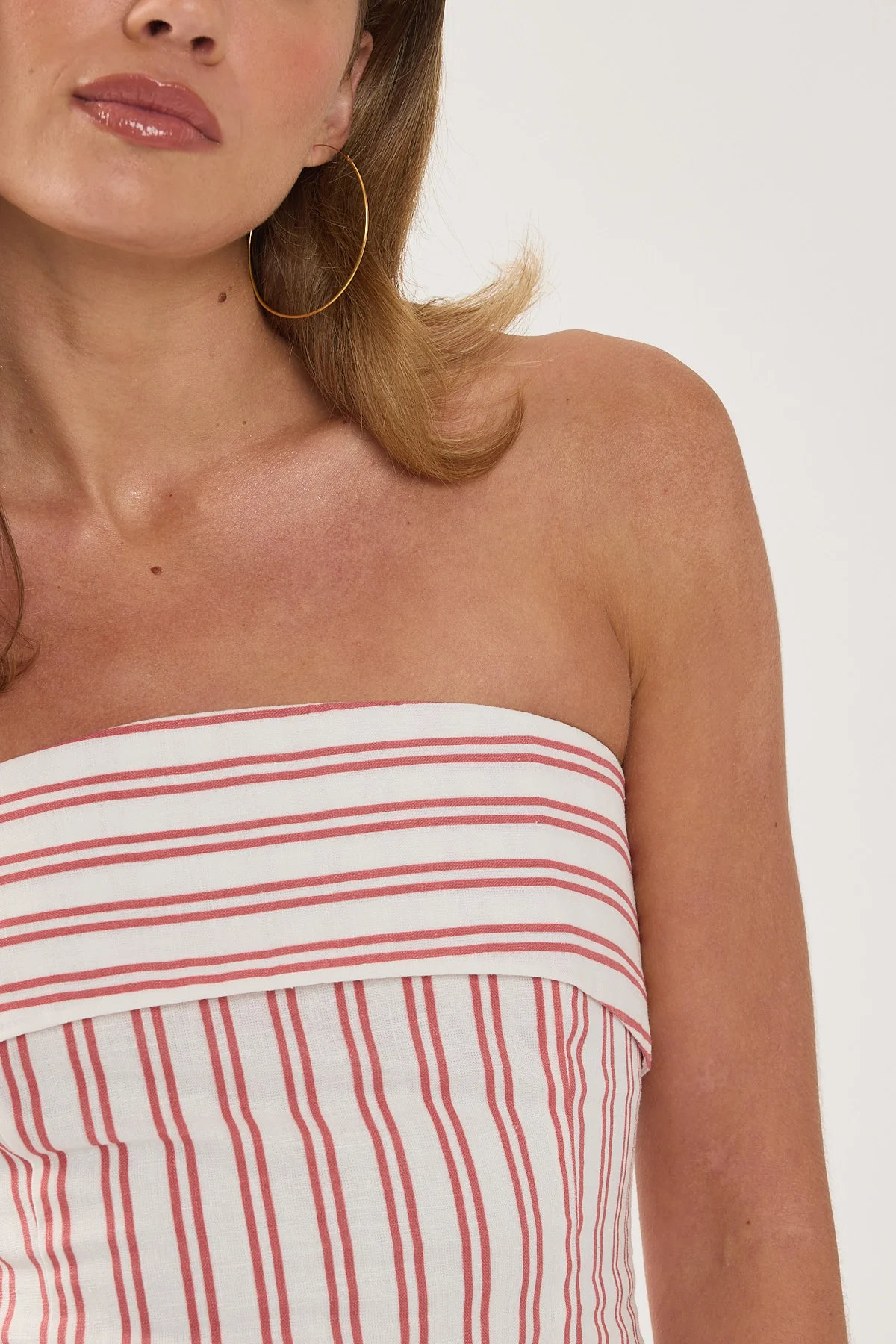 Perfect Stranger Leah Linen Strapless Top Red Stripe - Image 7