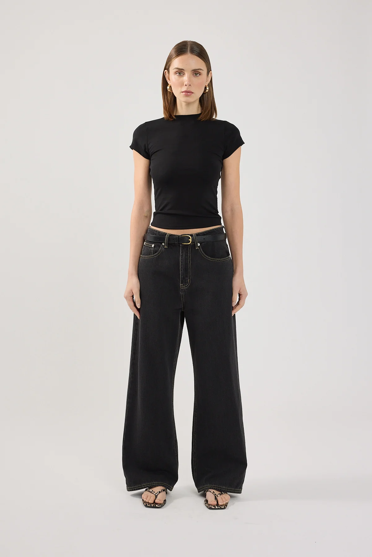 Perfect Stranger Longline Cap Sleeve Tee Black