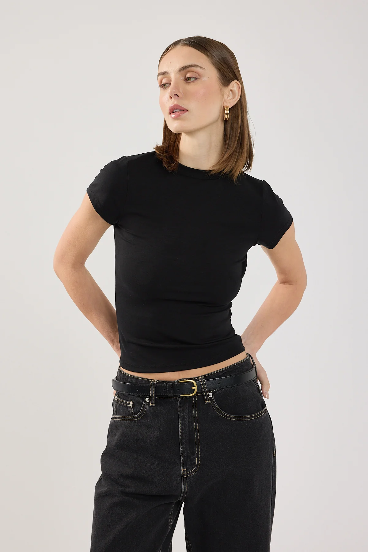 Perfect Stranger Longline Cap Sleeve Tee Black - Image 6