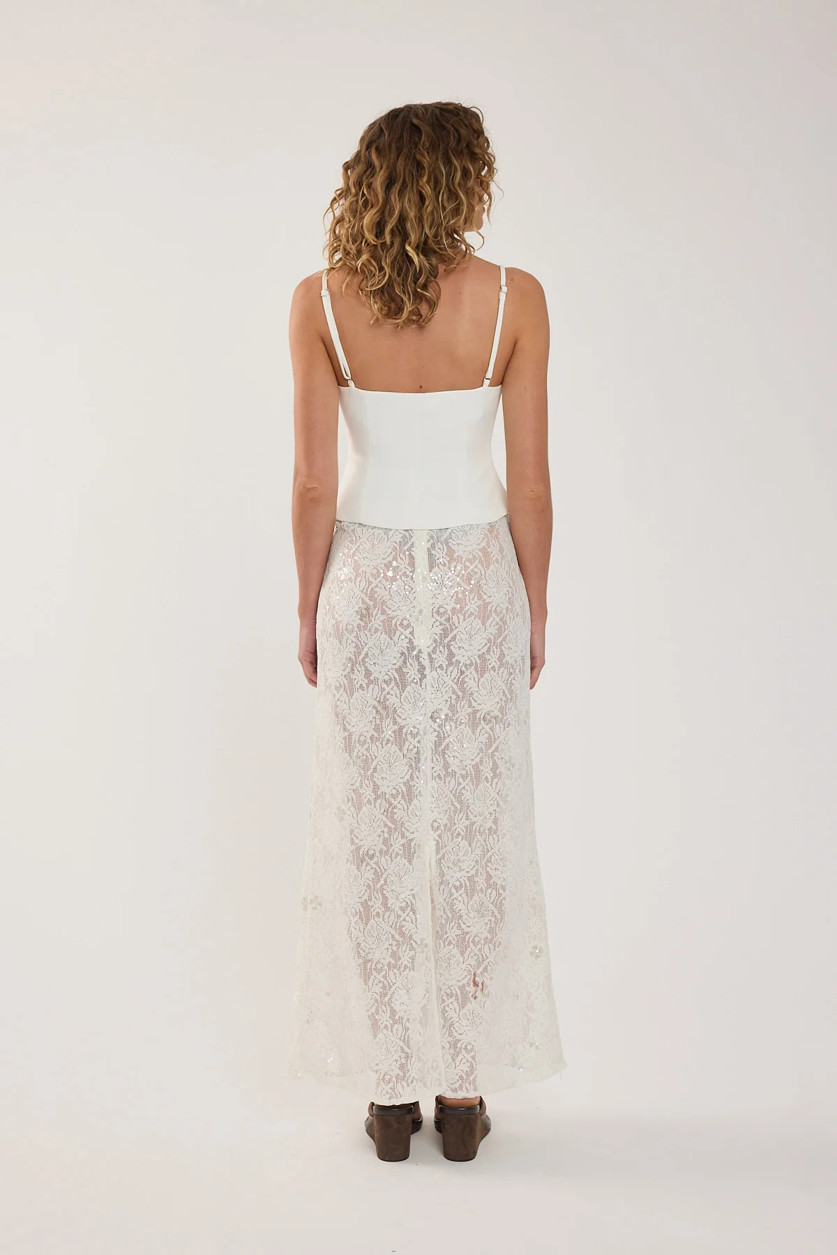Perfect Stranger Lotta Lace Sequin Maxi Skirt White - Image 4