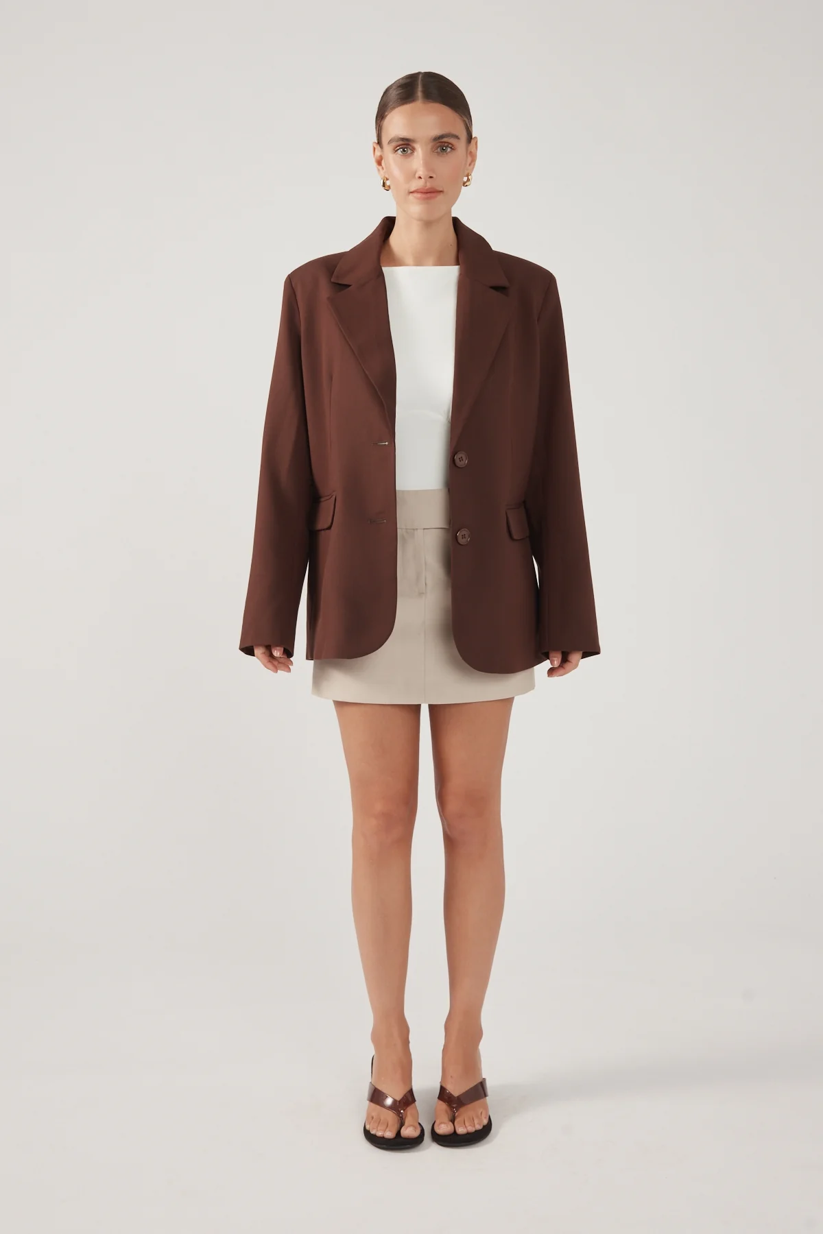 Perfect Stranger Luca Oversized Blazer Chocolate - Image 3