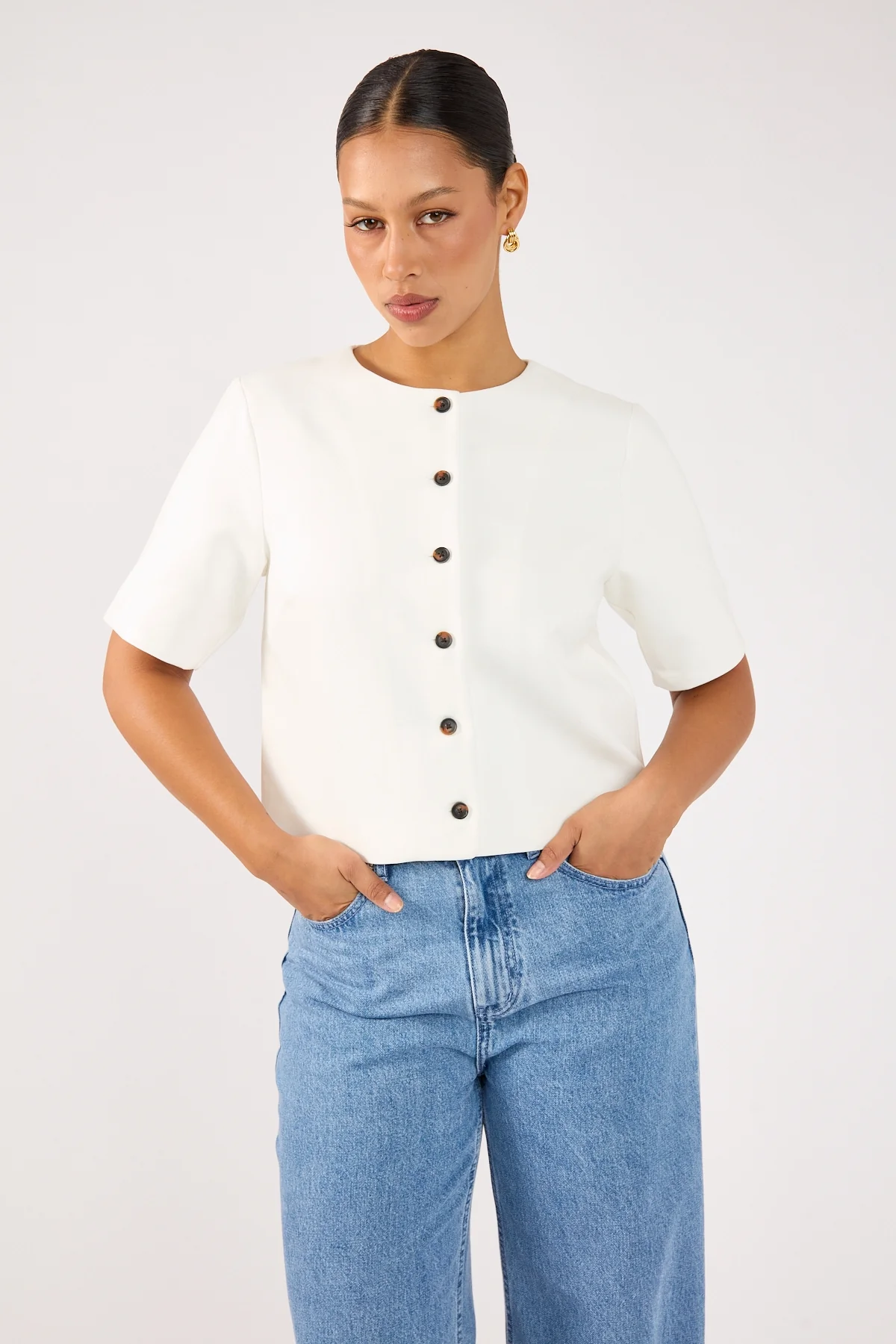 Perfect Stranger Luca Short Sleeve Suiting Top Off White - Image 2