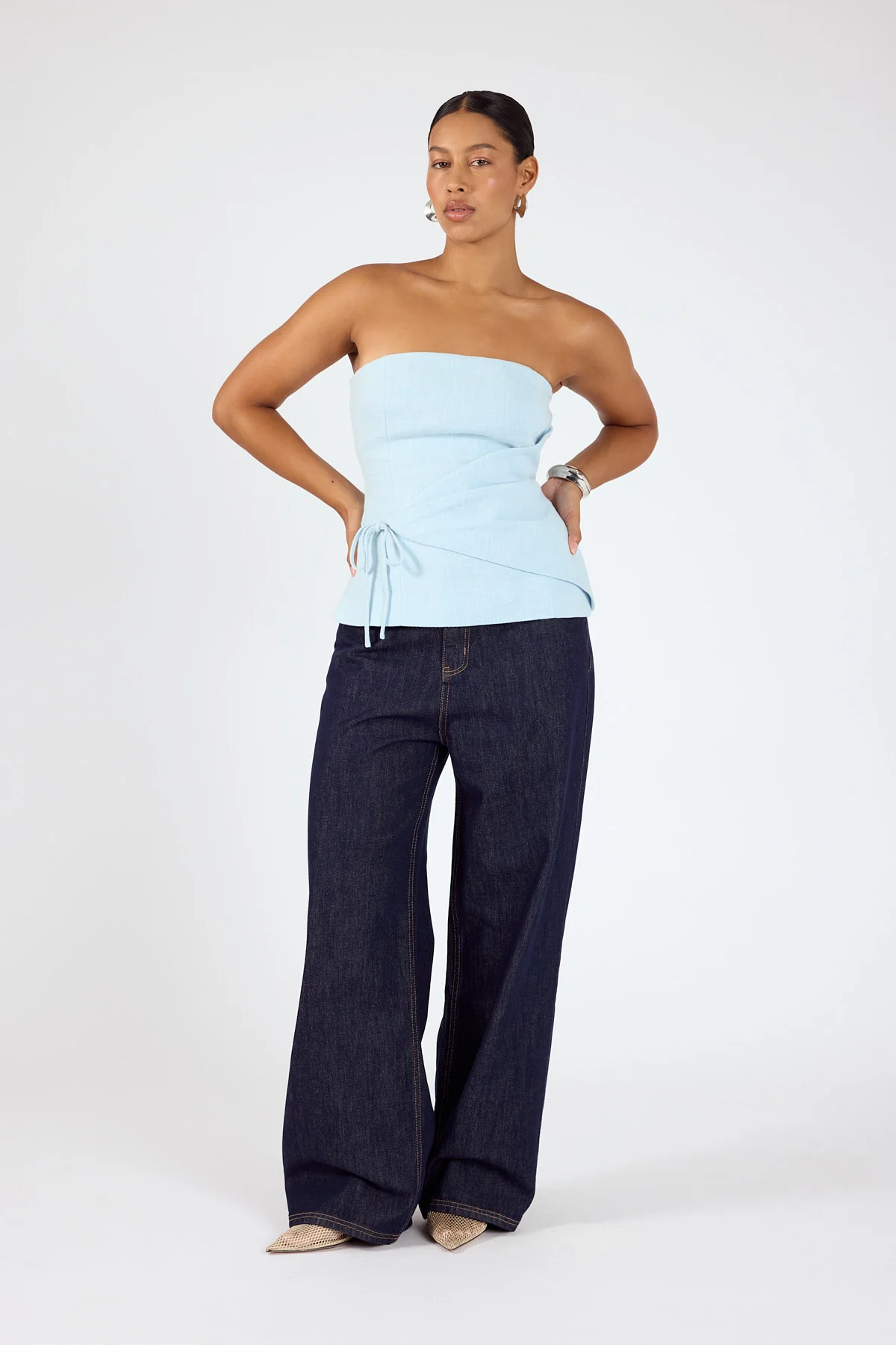 Perfect Stranger Maris Strapless Linen Top Light Blue - Image 7