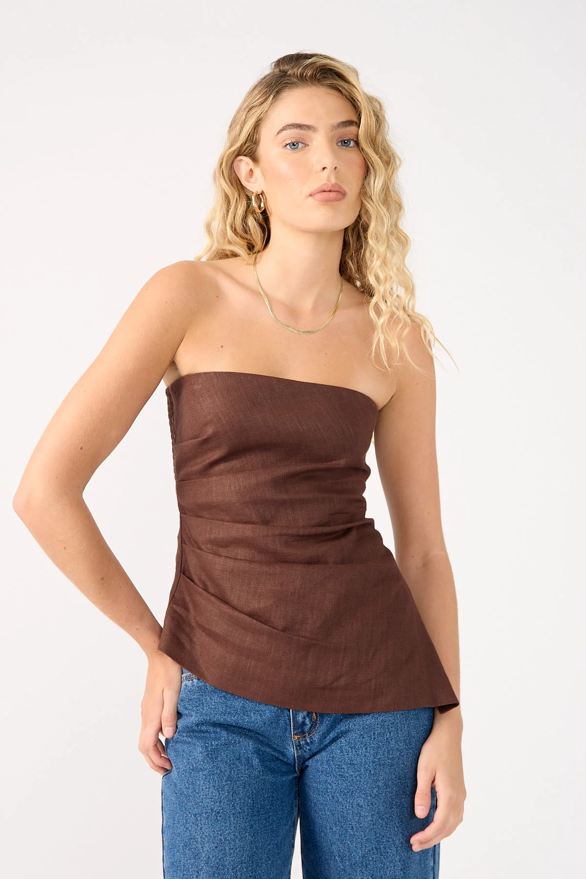 Perfect Stranger Menorca Strapless Asymmetrical Top Chocolate - Image 4