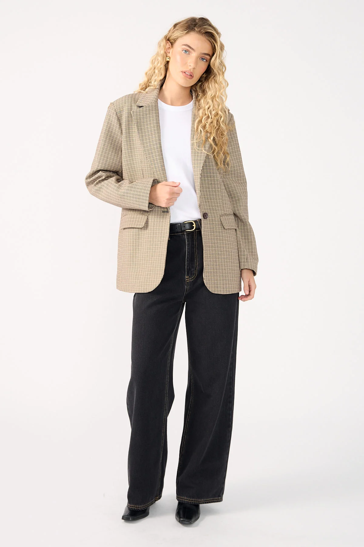 Perfect Stranger Mirella Long Line Blazer Brown Check - Image 3