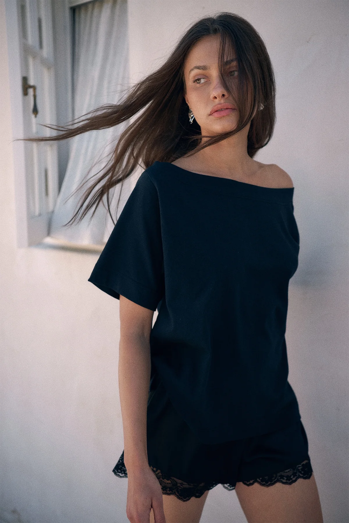 Perfect Stranger Oversized Boat Neck Tee Black - Image 3