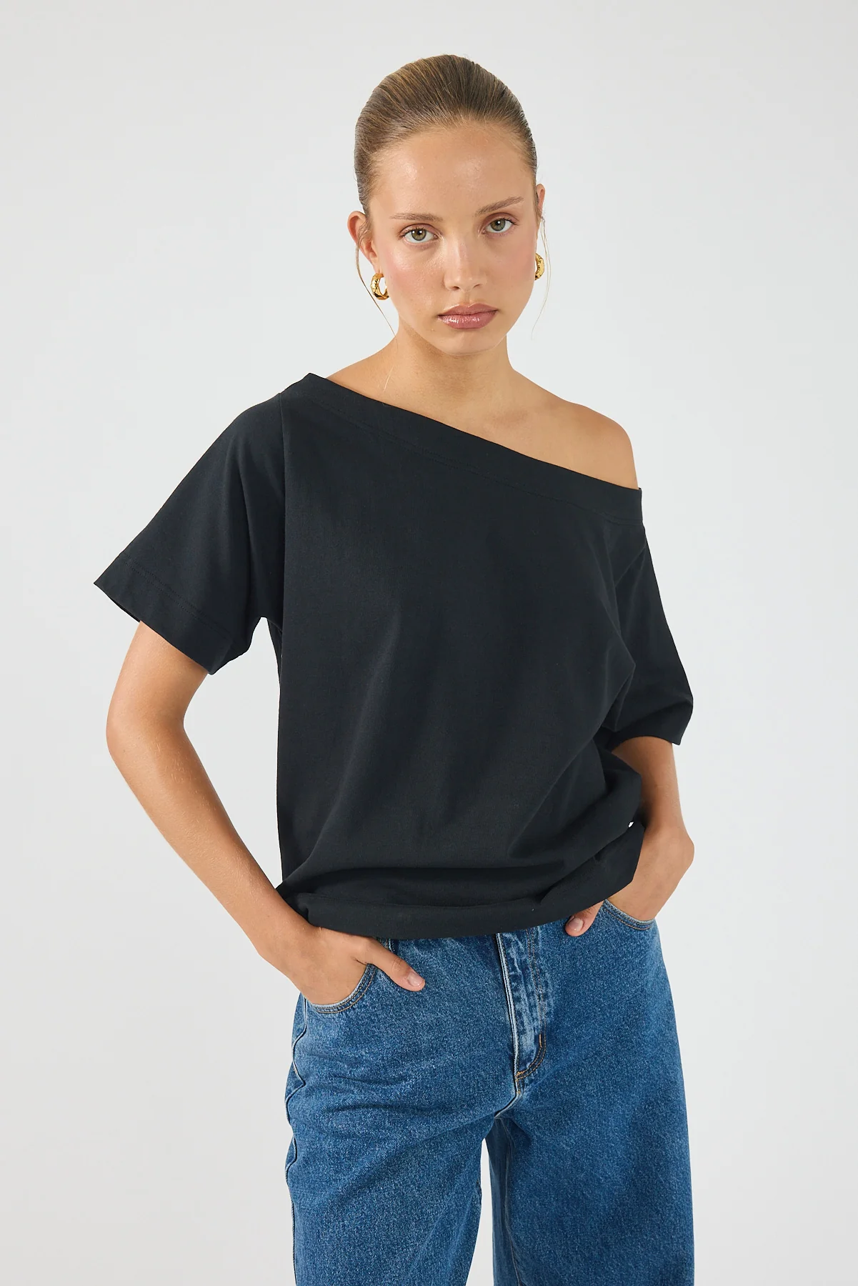 Perfect Stranger Oversized Boat Neck Tee Black - Image 6
