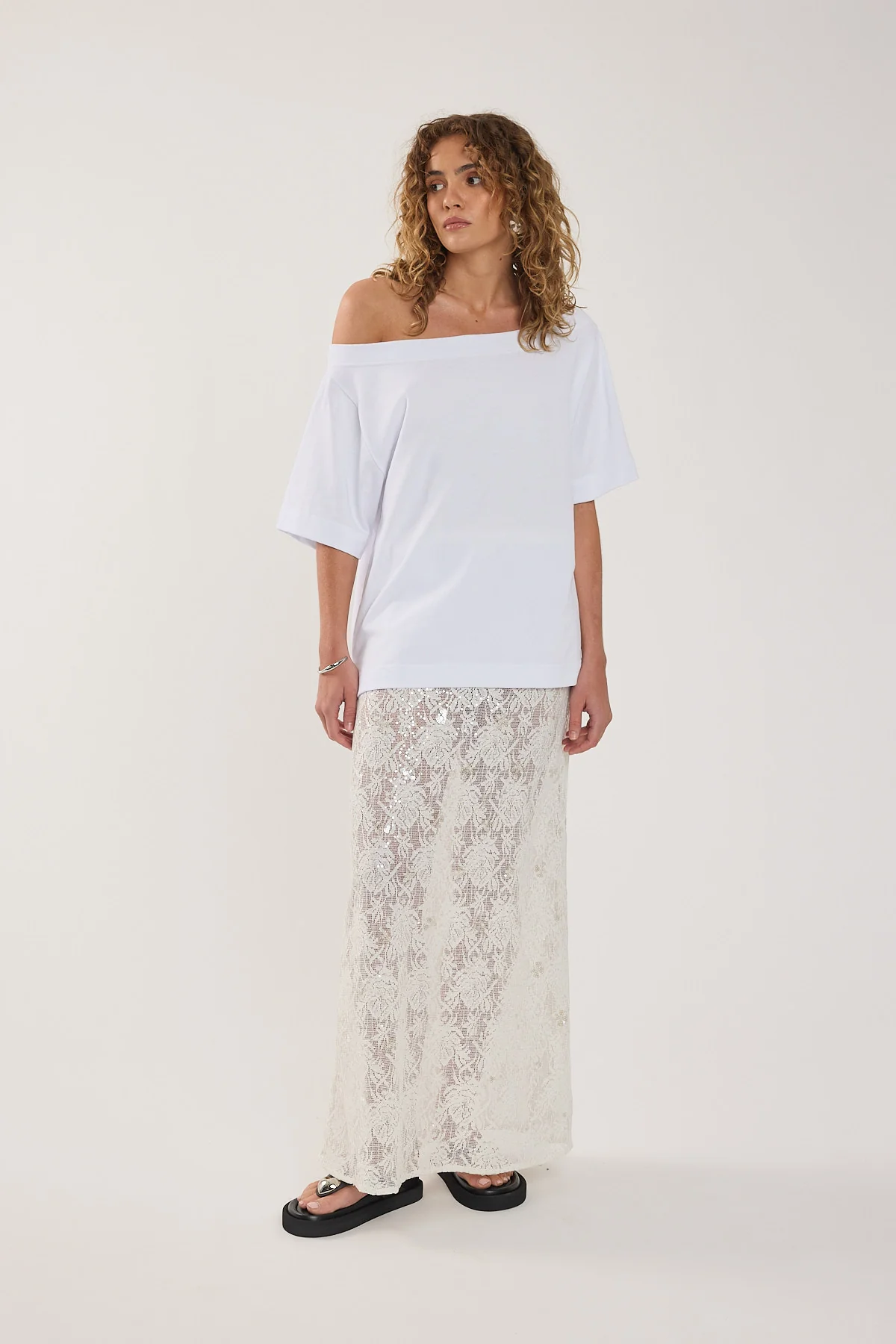 Perfect Stranger Oversized Boat Neck Tee White - Image 5