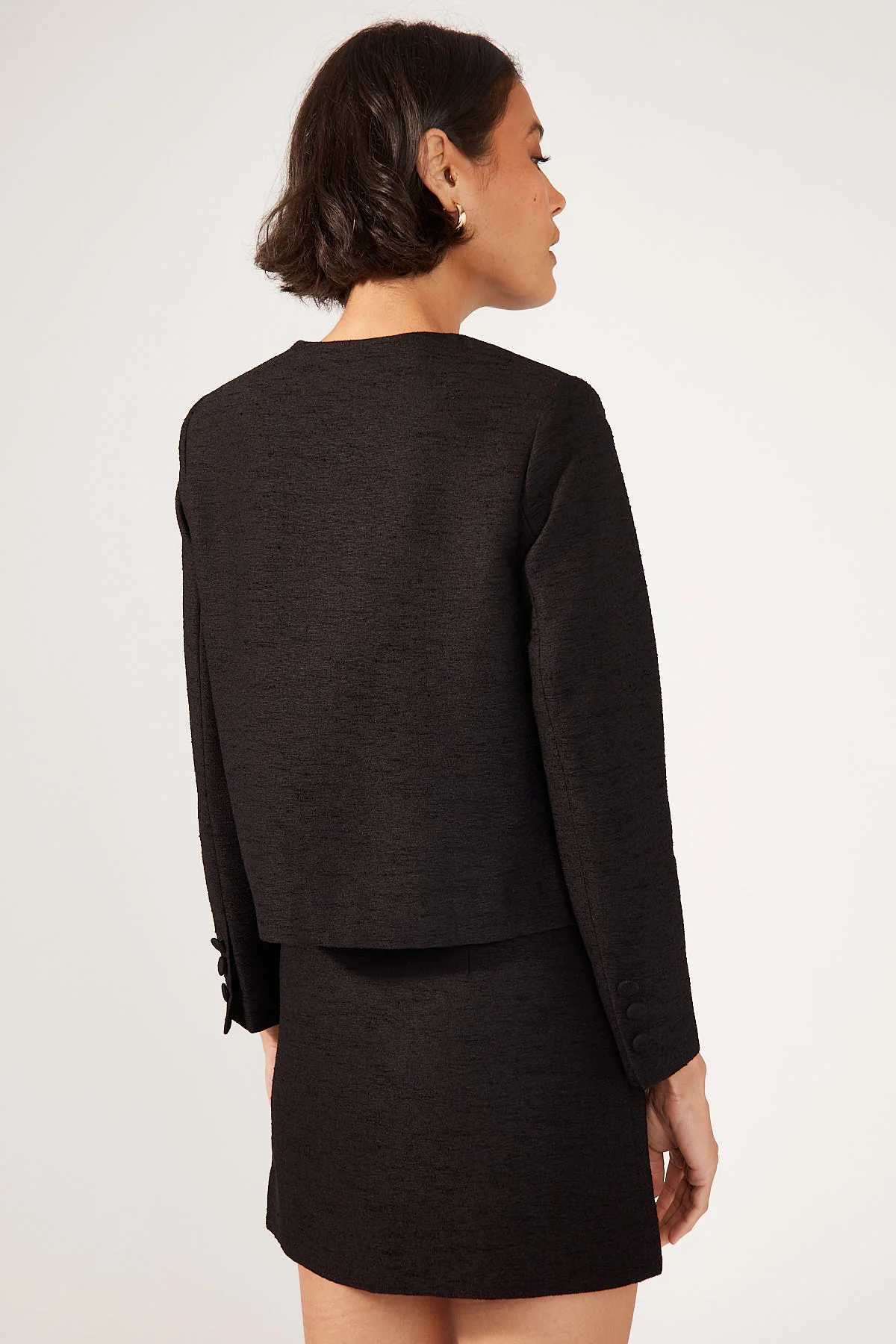 Perfect Stranger Posh Classic Fitted Textured Jacket Black - Image 5