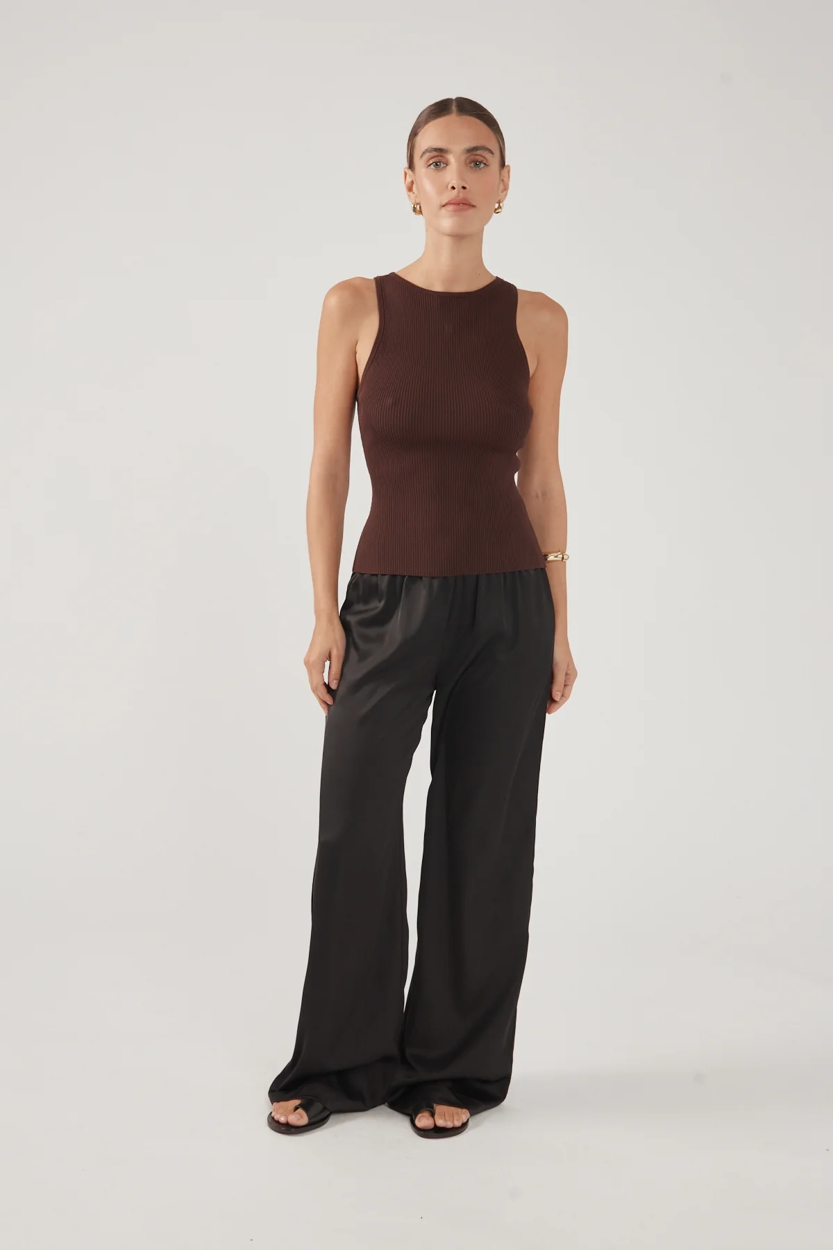 Perfect Stranger Racer Tank Knit Top Chocolate - Image 2
