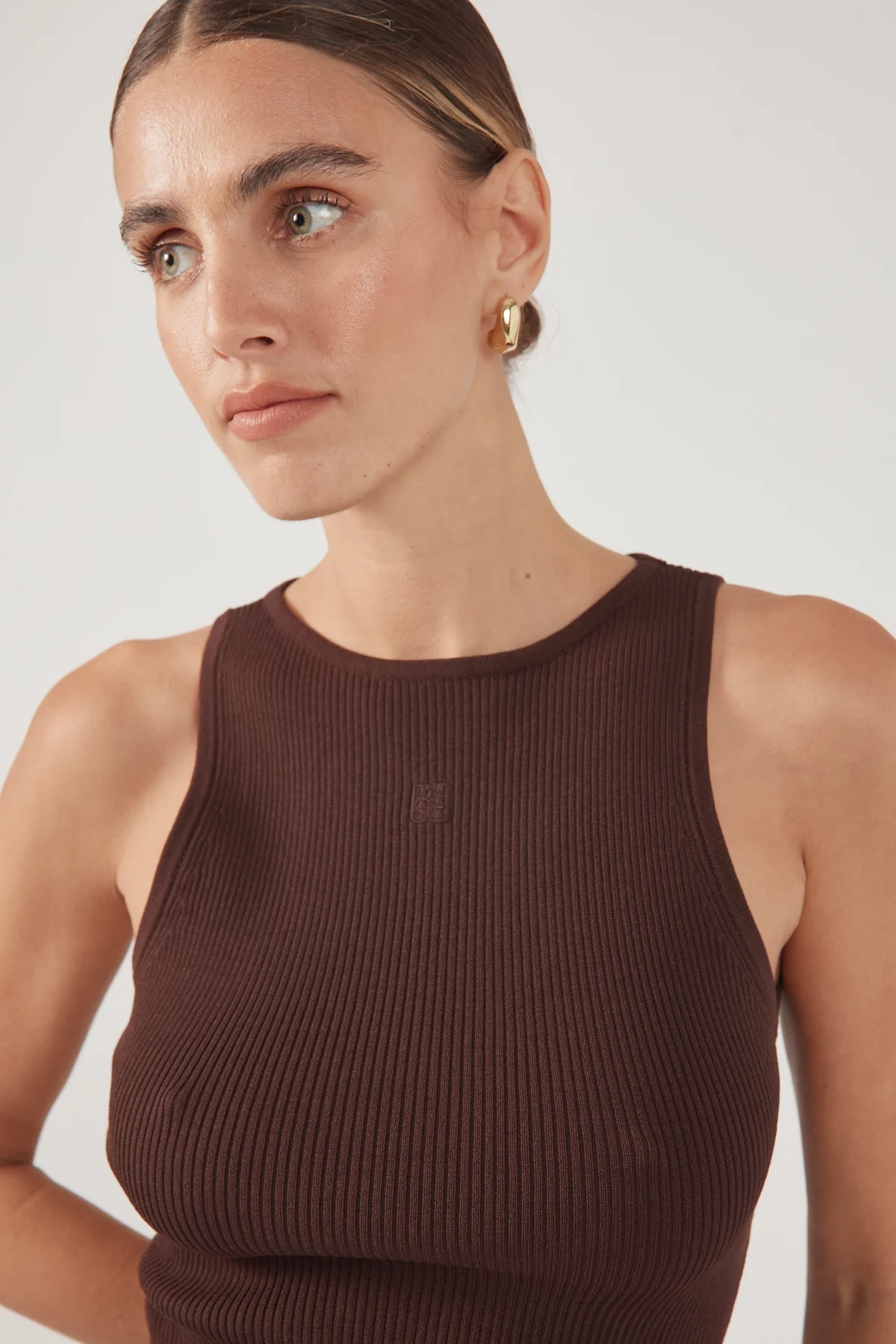 Perfect Stranger Racer Tank Knit Top Chocolate - Image 3