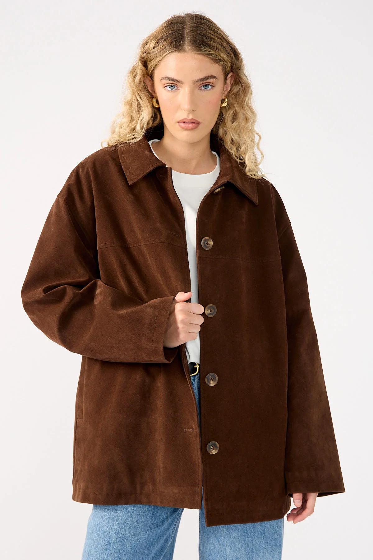 Perfect Stranger Raven PU Suede Long Line Jacket Brown - Image 6