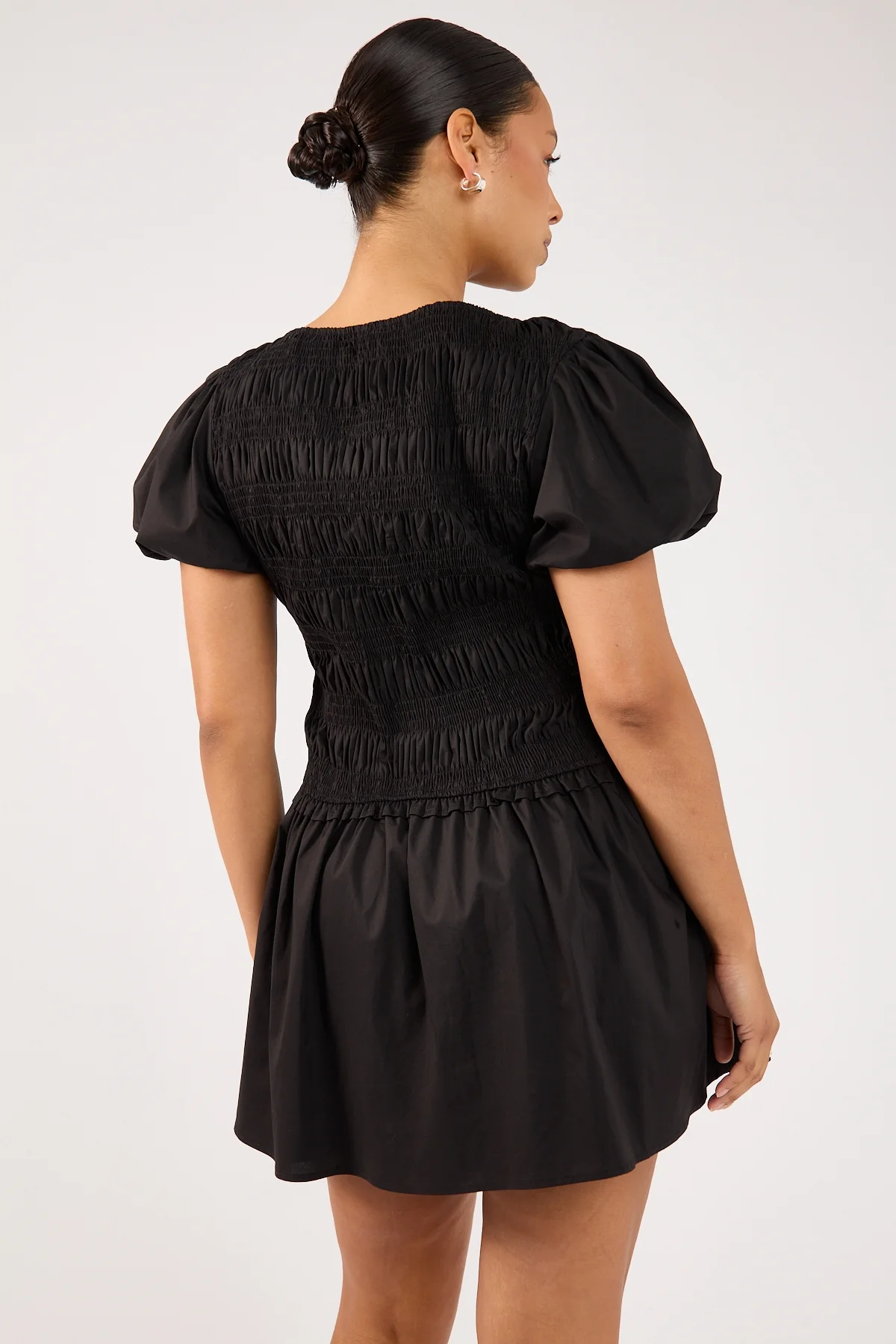 Perfect Stranger Rhea Shirred Short Sleeve Mini Dress Black - Image 7