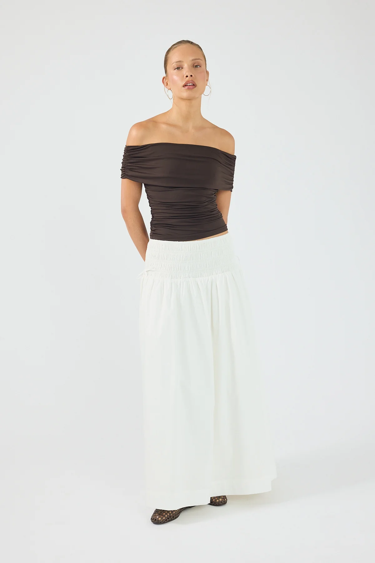 Perfect Stranger Rhiannon Off Shoulder Top Brown