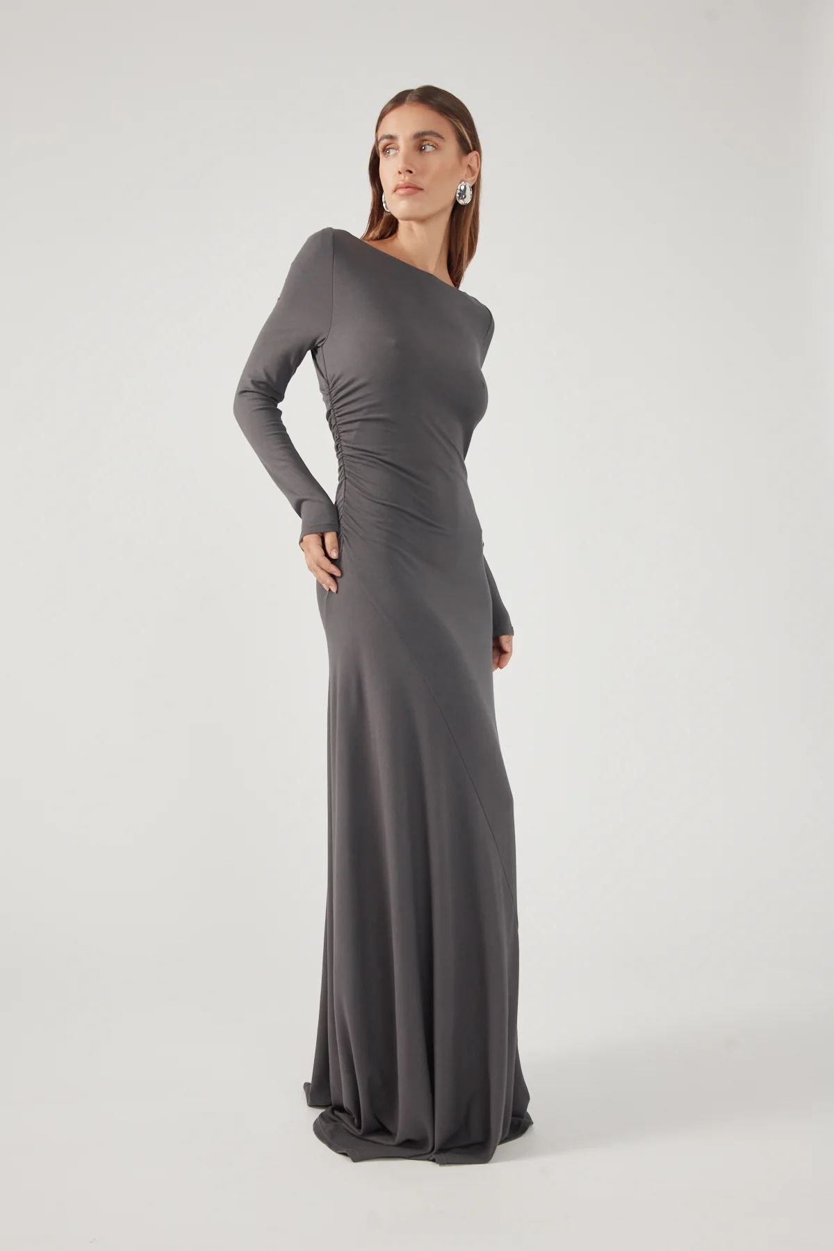 Perfect Stranger Rosso Long Sleeve Maxi Dress Charcoal - Image 2