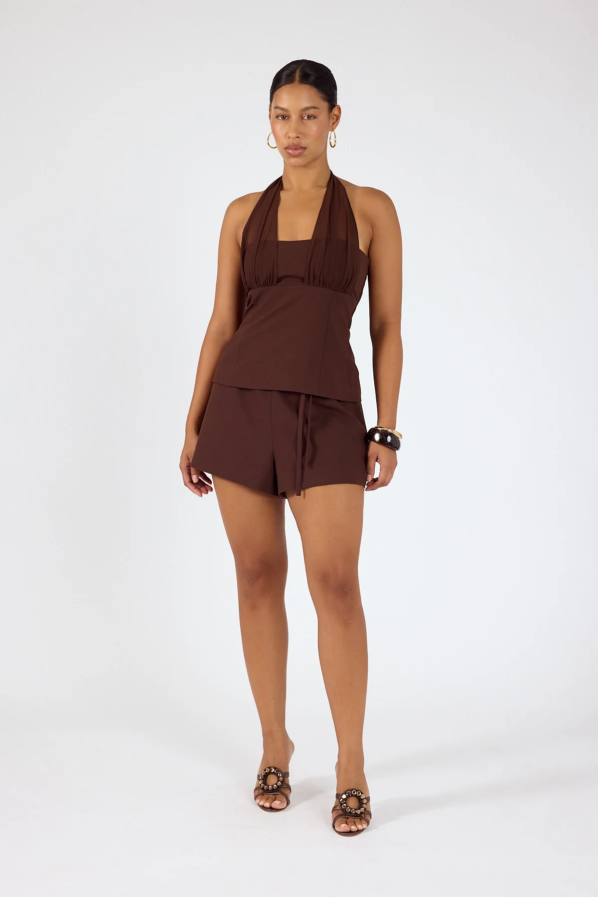 Perfect Stranger Rowan Mid Waisted Suiting Shorts Brown - Image 2