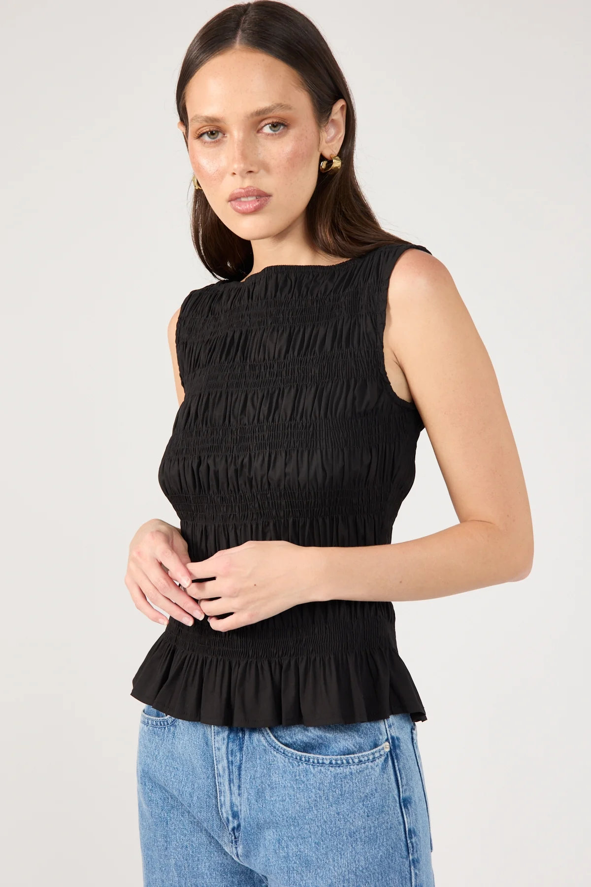 Perfect Stranger Shirred High Neck Top Black - Image 7