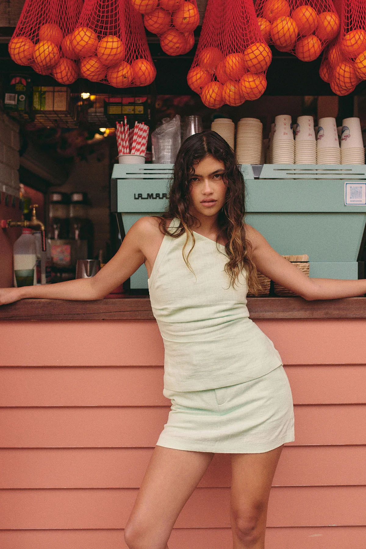 Perfect Stranger Sundae Halter Linen Top Mint