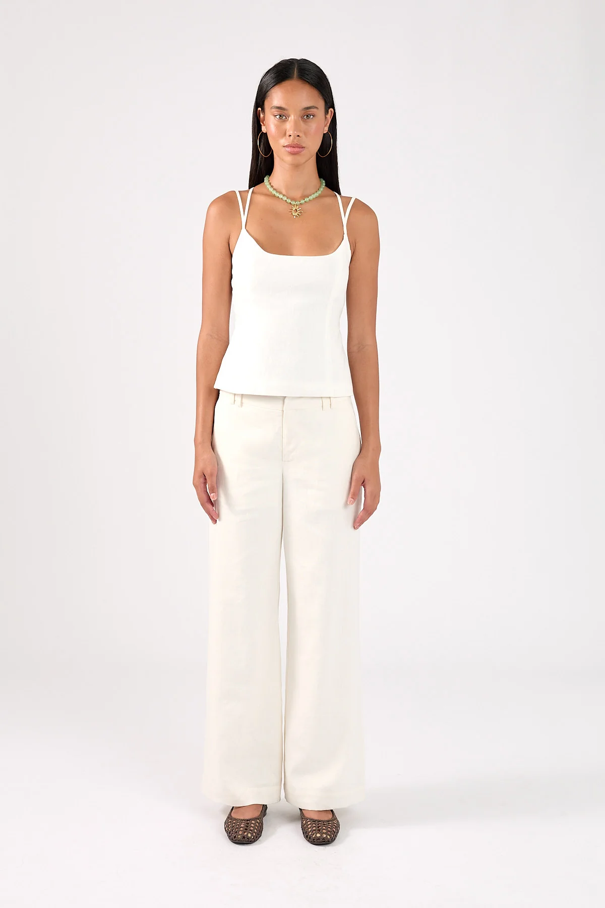 Perfect Stranger Tauni Linen Lace Up Back Top White - Image 2