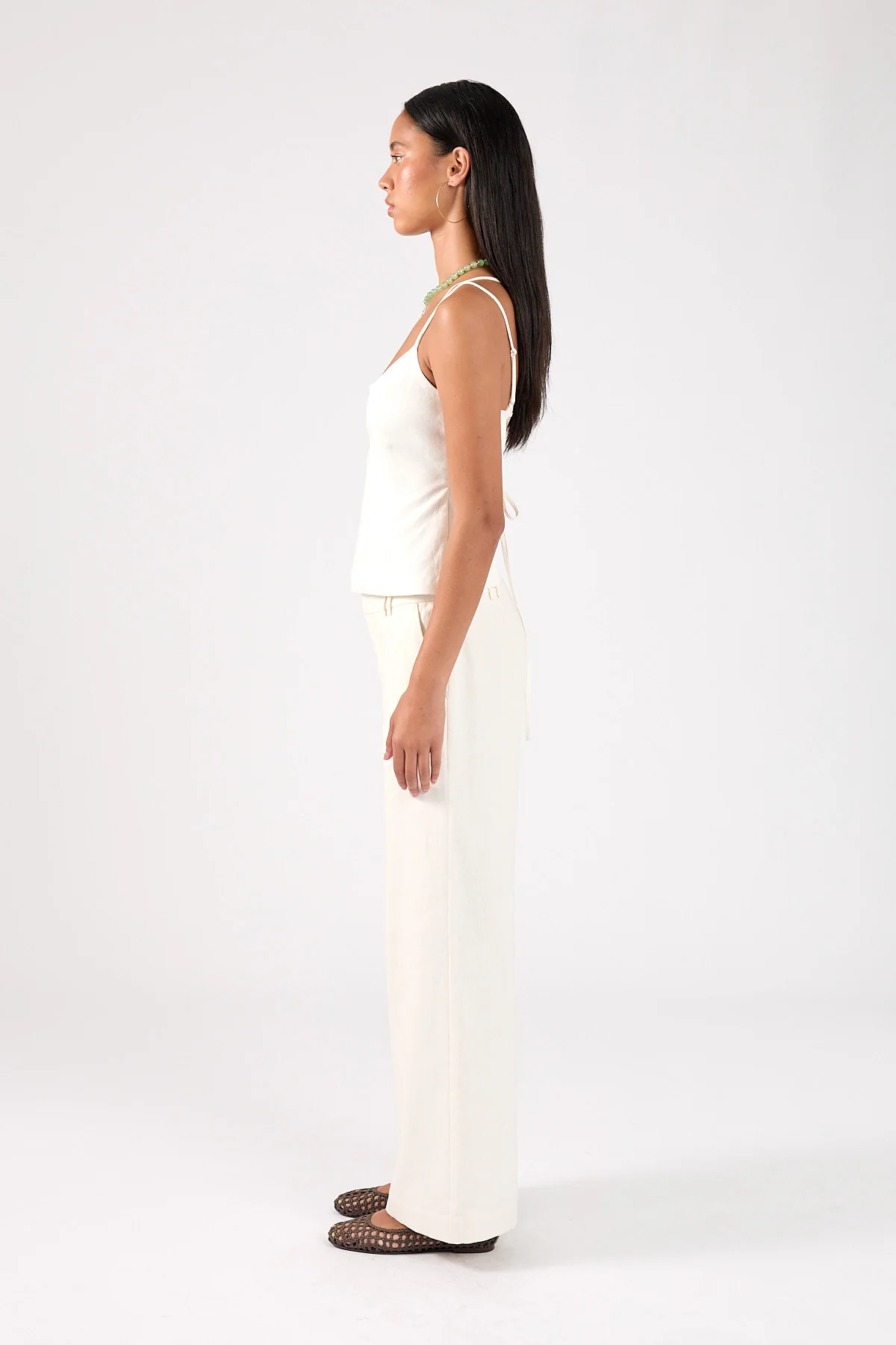 Perfect Stranger Tauni Linen Lace Up Back Top White - Image 4
