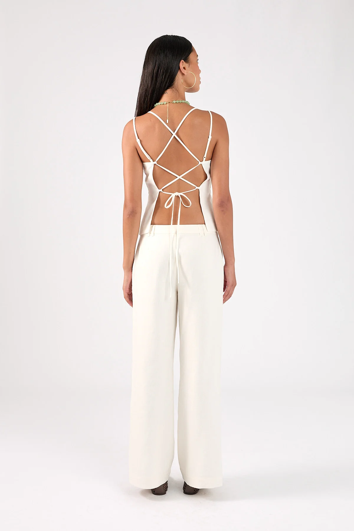 Perfect Stranger Tauni Linen Lace Up Back Top White - Image 5