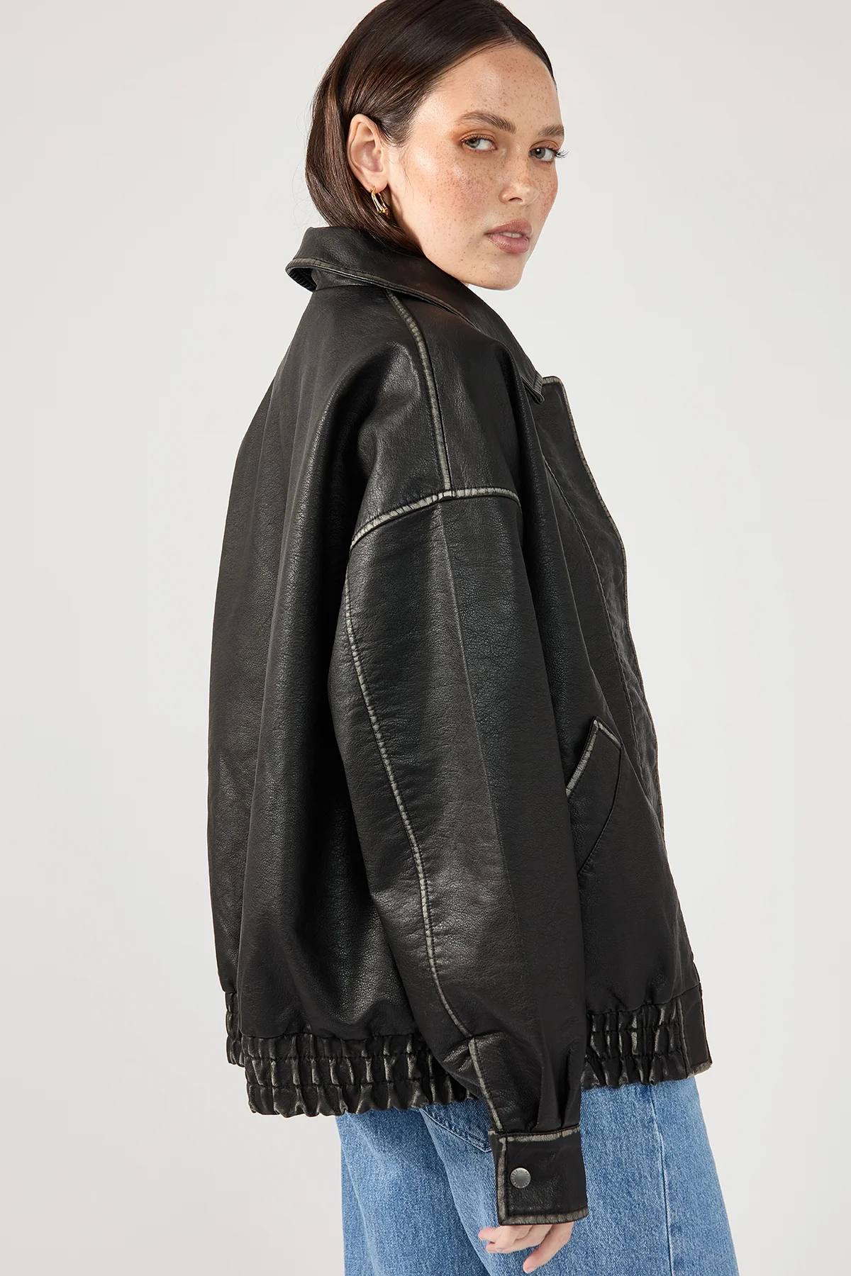 Perfect Stranger Washed Maxx PU Bomber Black - Image 10