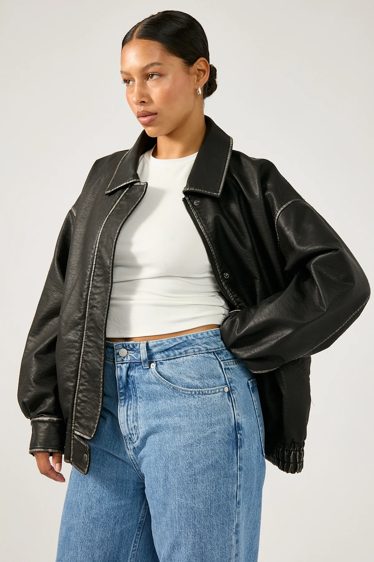 Perfect Stranger Washed Maxx PU Bomber Black - Image 11