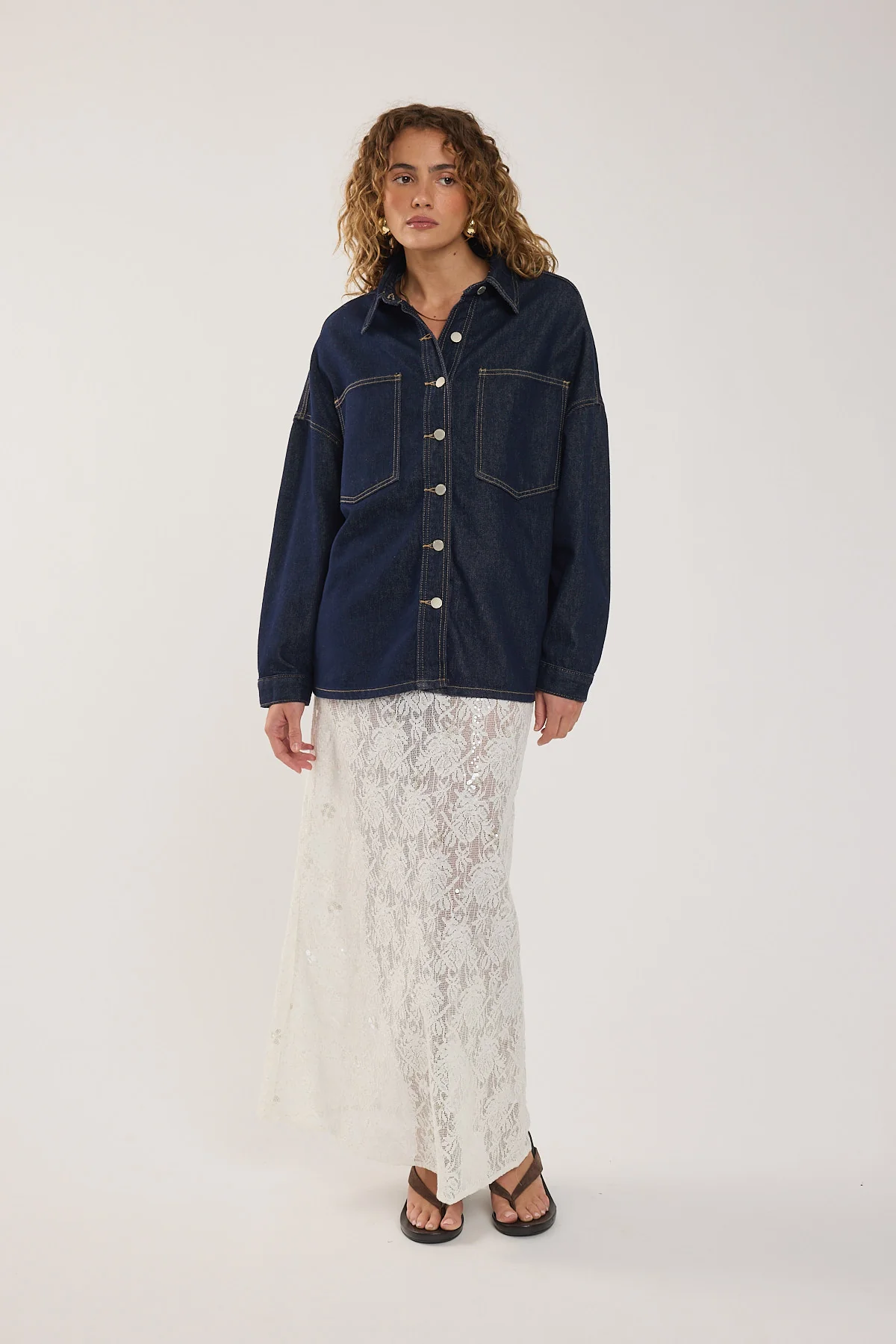 Perfect Stranger Wren Denim Over Shirt Dark Blue Denim - Image 5