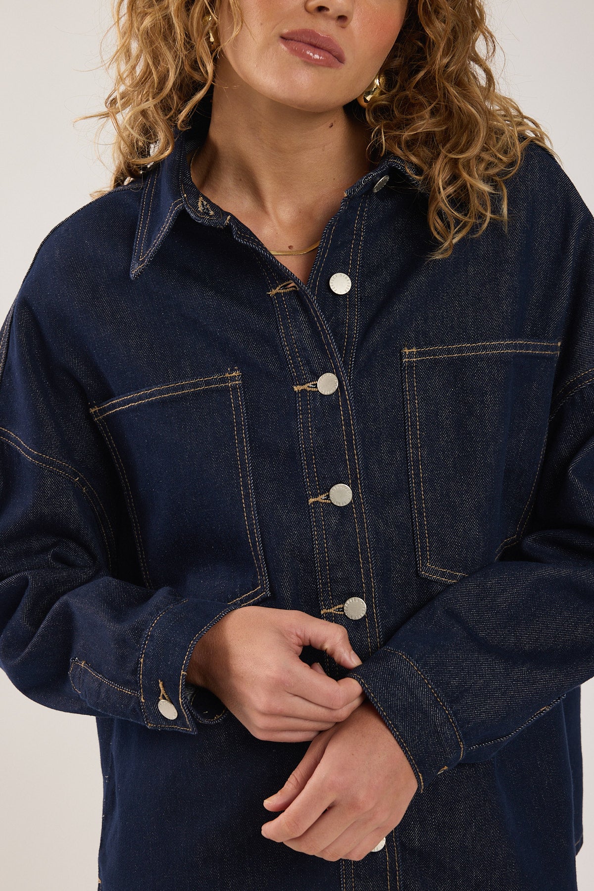 Perfect Stranger Wren Denim Over Shirt Dark Blue Denim - Image 9