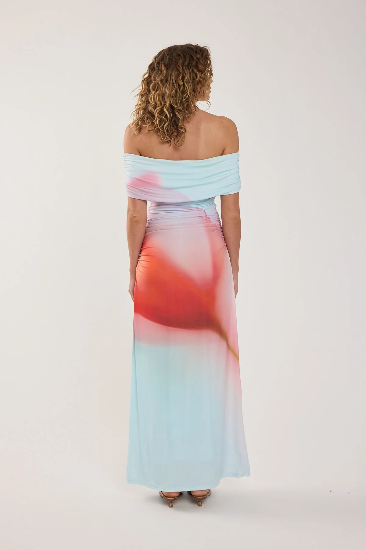 Perfect Stranger Yasmin Off Shoulder Maxi Dress Red Print - Image 4